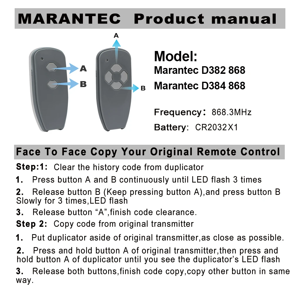 Marantec 차고 게이트 리모컨 디지털 302 304, 868.3MHz 디지털 D302 382 868, 868MHz