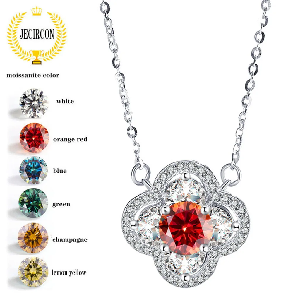 

JECIRCON 925 Sterling Silver Moissanite Necklace for Women Versatile Personality Simple Flower Pendant Exquisite Clavicle Chain