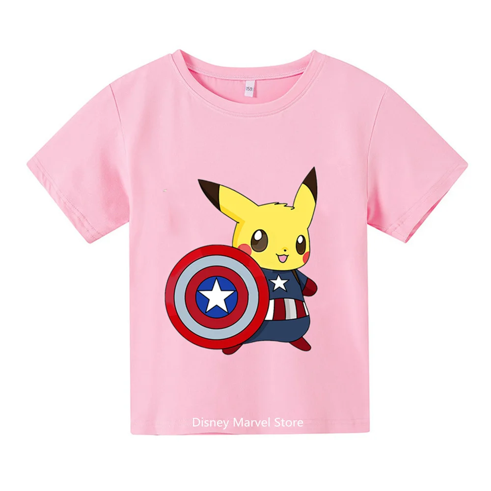 

2024 Pokemon Kids T-shirt 1-12 year old boys girls Pikachu summer cotton short sleeve cartoon costume student fashion clothing