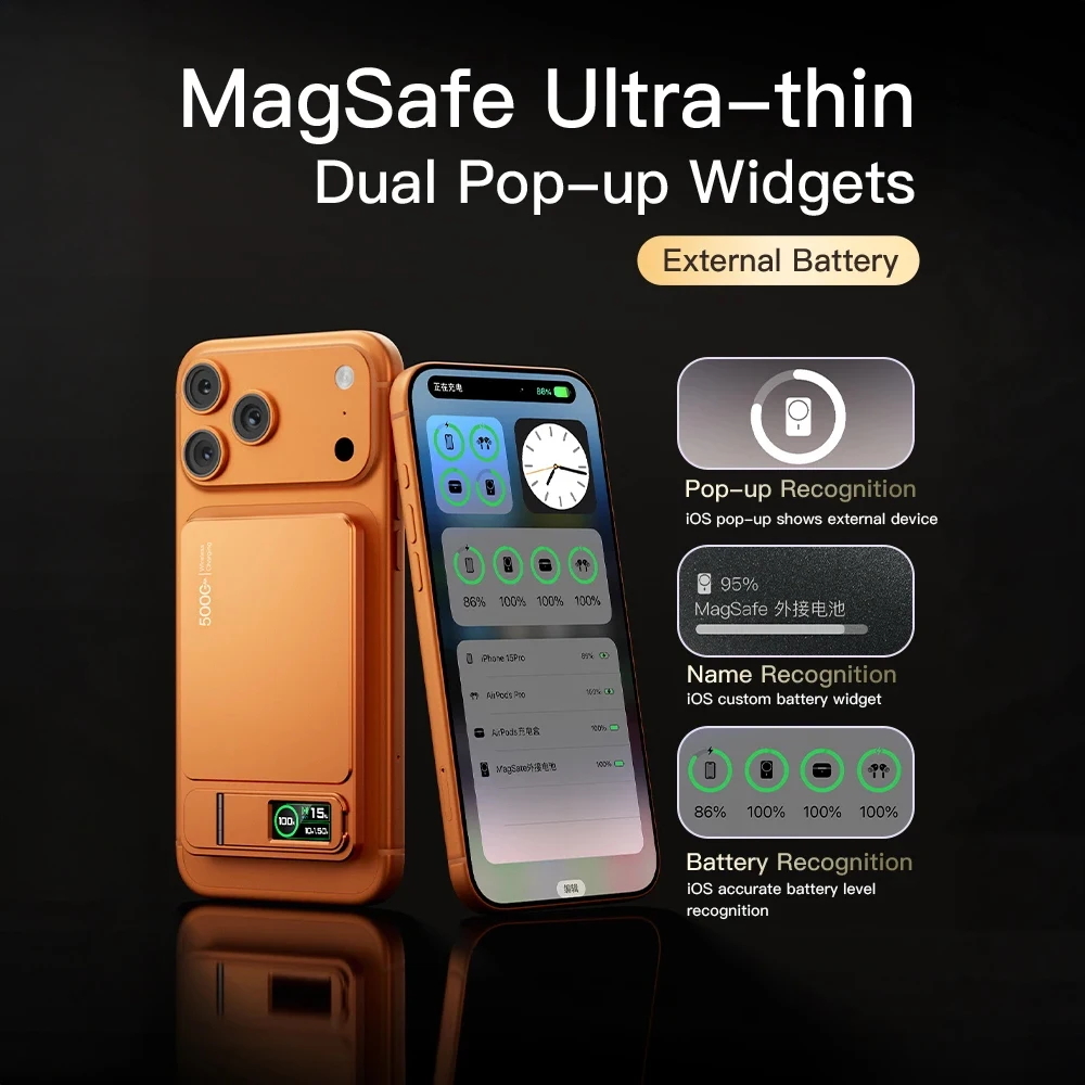 10000mAh 마그네틱 파워 뱅크 (MagSafe 호환), 20W 슬림 휴대용 무선 충전 외장 배터리 (아이폰 17, 16, 15, 14, 13 Pro Max 용)