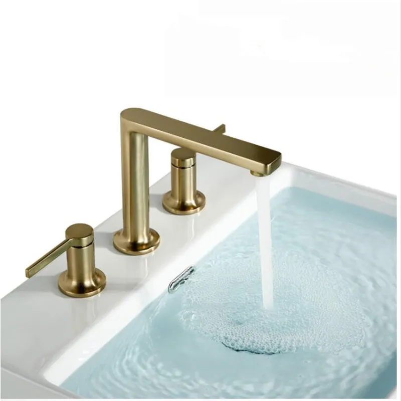 

Widespread Basin Faucet Bathroom Hot and Cold Brass Mixer Tap Brush Gold 8 Inch Basin Water Sink Mixer Crane