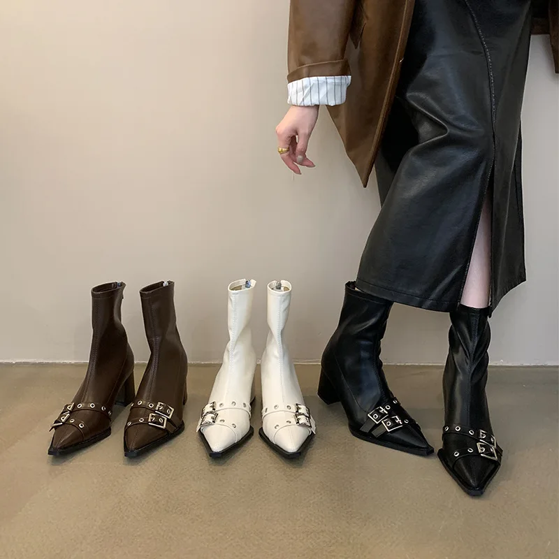 

Women Boots High Heels Stiletto Leather Rubber PU Fabric Basic Hoof Women's Rubber Boots Rain Leather High Heel PU Fabric Basi