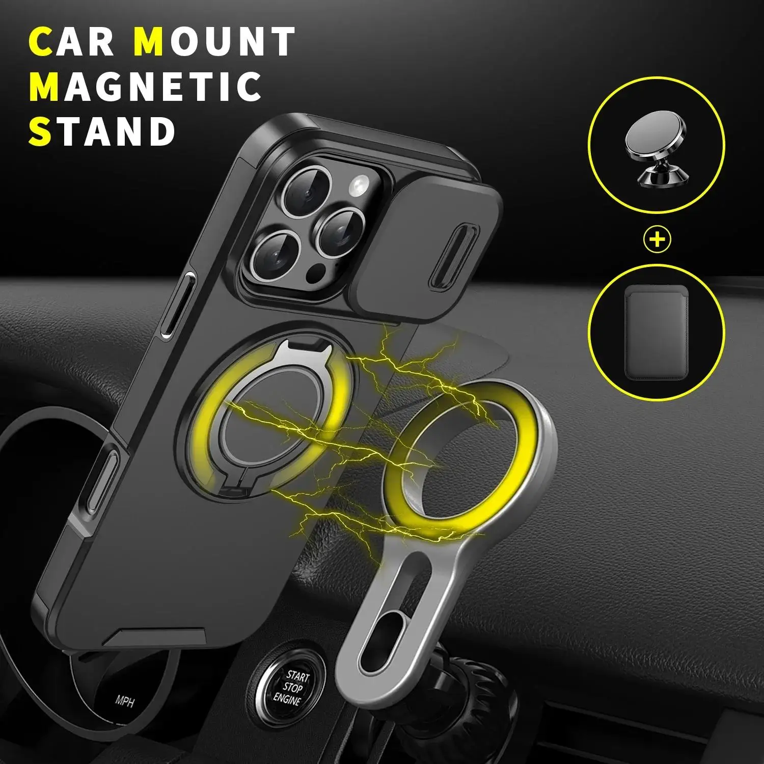 Luxury Magnetic Wireless Charging Armor Case with Slide Camera Protection Cover