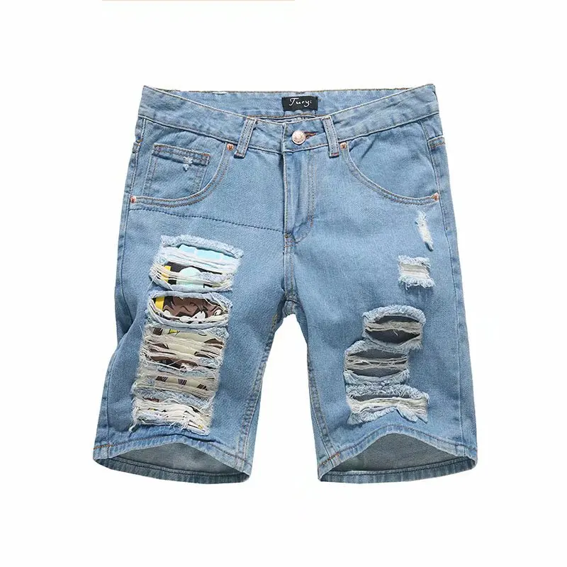 

Wholesale 2022 Fashion Denim Shorts Men's Summer New Korean Casual Straight Youth Ripped Hole Denim Shorts Breeches