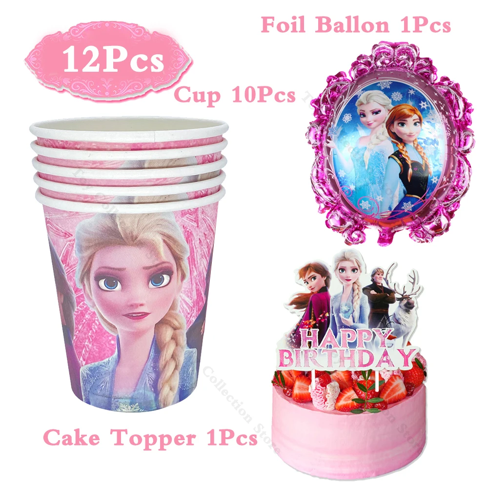 

Cartoon Tableware Frozen Party Supplies Ballon Set Kid Birthday School Anna Elsa Theme Party Decoration 10People Use Plate Cup