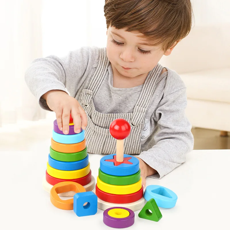 Baby & Toddler Toys Sorting, Nesting & Stacking toys Wooden rainbow Tower baby stacking toy baby toy early education toys sale