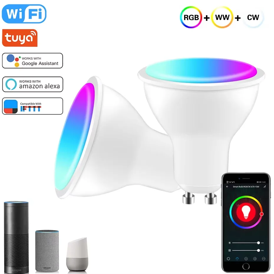 Tuya สมาร์ท GU10 หลอดไฟ LED 8W RGB WIFI หลอดไฟ 110V 220V Smart Life APP, Vioce Control ทํางานร่วมกับ Google Home Amz Alexa 1