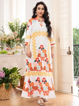 2025 Spring New Arrival: Sweet Vacation-Style V-Neck Floral Color-Blocked Long-Sleeved Midi Dress 5