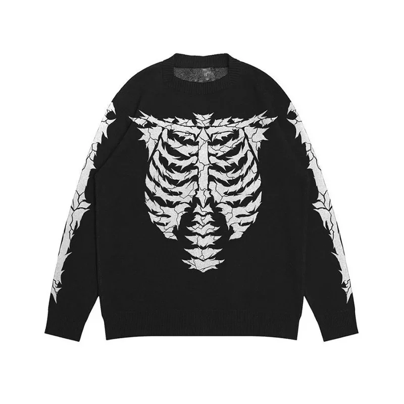 

Goth Dark Harajuku Streetwear Autumn Winter Sweaters Mall Gothic Grunge Skeleton Print Pullovers Women Loose E-girl Emo Sweater