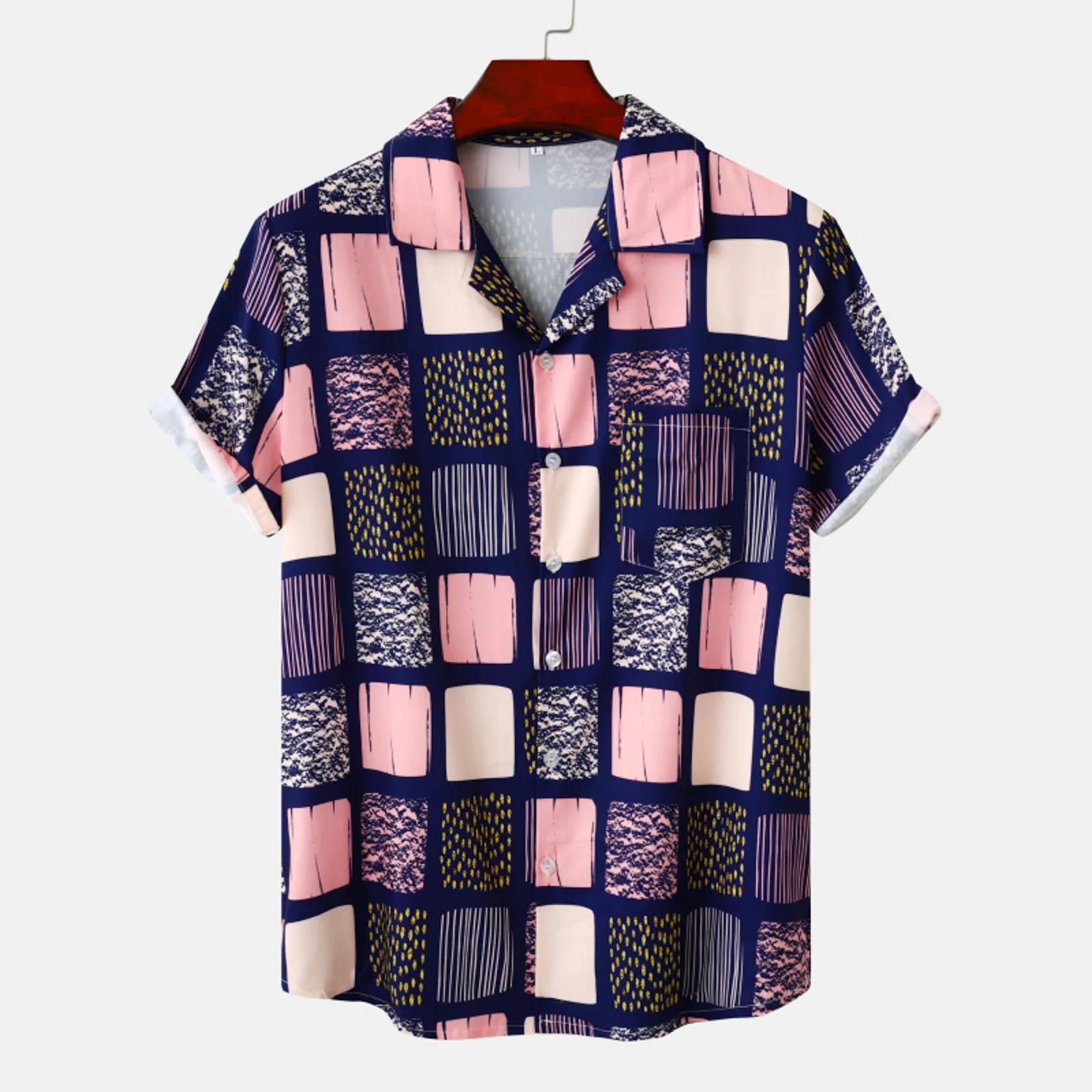 

Mens Summer Fashion Casual Print Seaside Beach Lapel Button T Shirt Shirt Short Sleeve Shirt slim fit Holiday