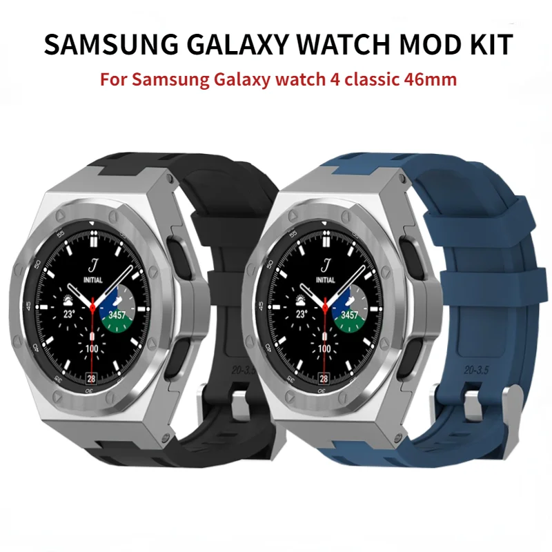 Rubber strap modified shell set For Samsung Galaxy watxh 4 Classic 46mm Stainless steel case wristband For Watch 4 Classic 46mm