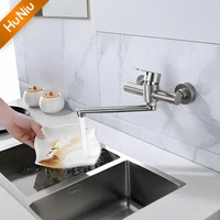 HuNiu Gold ก๊อกน้ําห้องครัวสแตนเลส 304 ก๊อกน้ําติดผนังห้องน้ําก๊อกน้ําหมุนก๊อกน้ําห้องครัวปกปิดก๊อกน้ําสีดํา 5