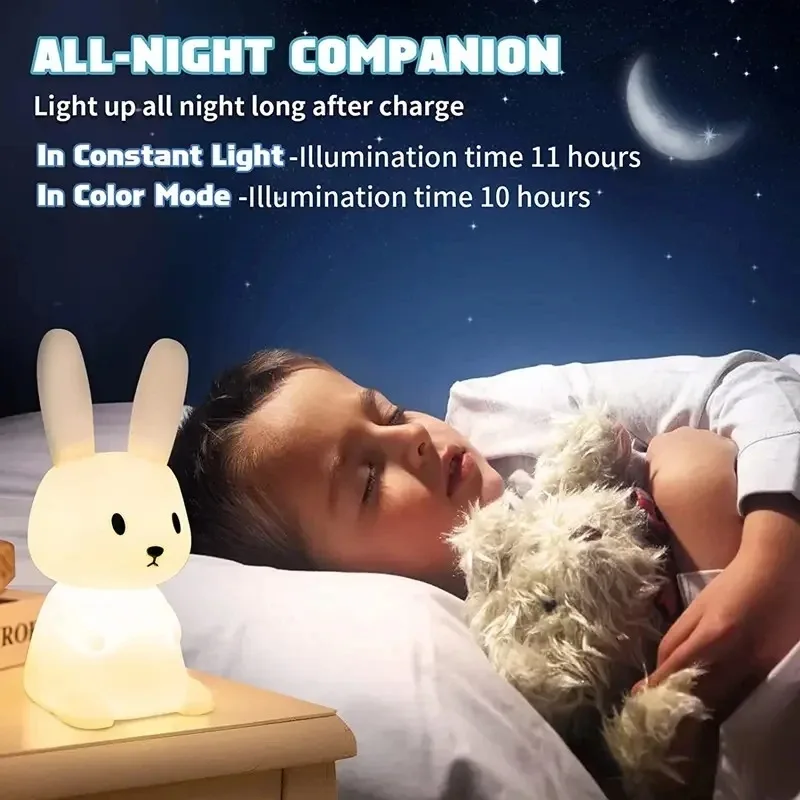 LED Night light Silicone Rabbit Touch Sensor lamp Cute Animal Light Bedroom Decor Gift for Kid Baby Child Table Lamp Home Decor 5
