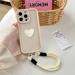 Stylish 3D Love Heart Phone Case with Lanyard Attachment - Elegant Protective Cover for Huawei Y6S (White)