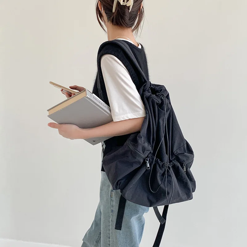 

Fashion Ruched Drawstring Backpacks for Women Aesthetic Nylon Fabric Women Backpack Light Weight Students Bag Travel Female Bag