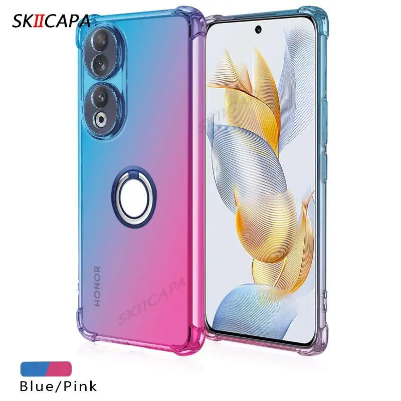 Translucent Gradient Silicone Case with Magnetic Ring Holder - Shockproof & Soft Cover