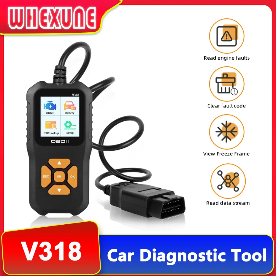 

V318 OBD2 Car Scanner Diagnostic Scan Tool, Auto Read Fault Code Check Engine Light For OBDII Protocol Cars