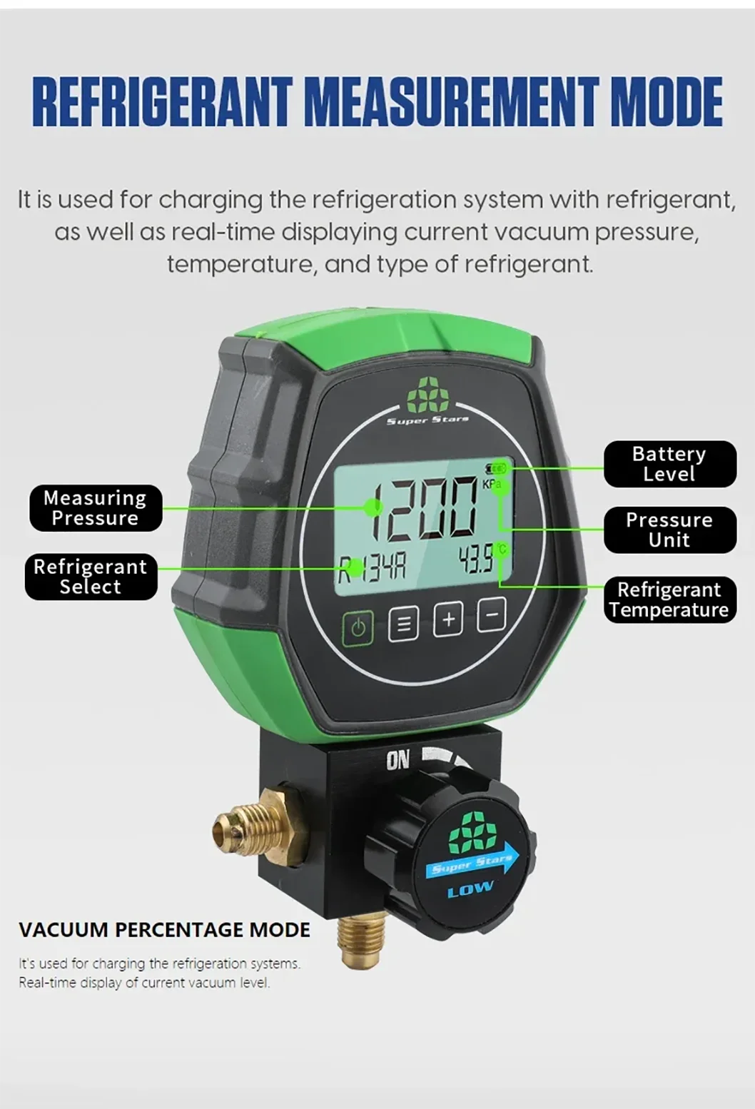 New Electronic Fluoride Gauge Digital Display Manifold Tester Refrigerant Vacuum