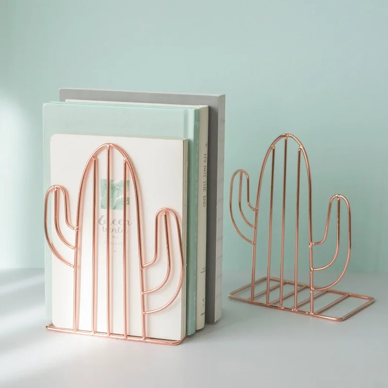 1Pair Book Stand Holder Cactus Shape Iron Book Support Bookends Book Shelf Desk Organizer Book Holder School Office Supplies metal retractable bookends support stand holder shelf adjustable bookrack organizer school office supplies