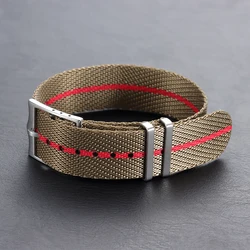 Premium Nylon Canvas Watch Band - Military Style Sport Strap - 22mm (Green Red)