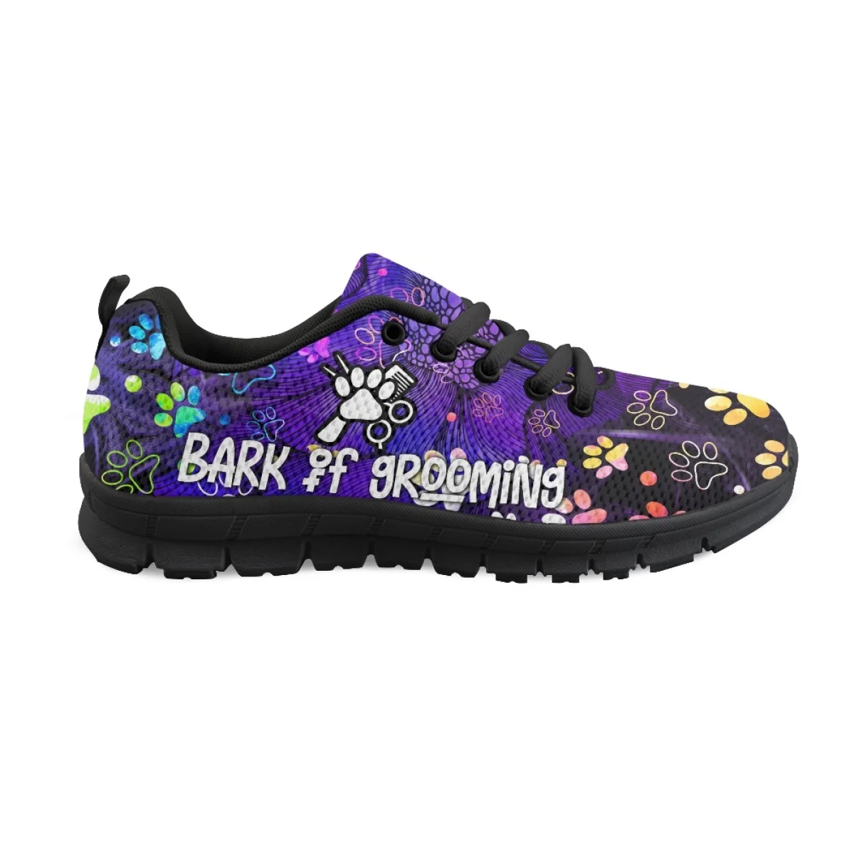 INSTANTARTS Dog Groomer Hairdresser Purple Design Women's Flat Shoes Comfortable Light Lace-up Sneakers Dog Paw Print Walkings