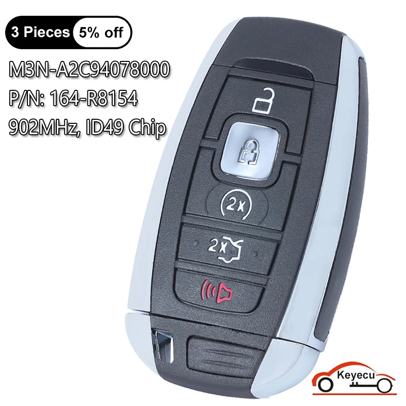 

KEYECU 5 Buttons 902MHz ID49 Chip for Lincoln Nautilus Navigator MKC MKX MKZ 2017-2022 Auto Smart Remote Key Fob M3N-A2C94078000