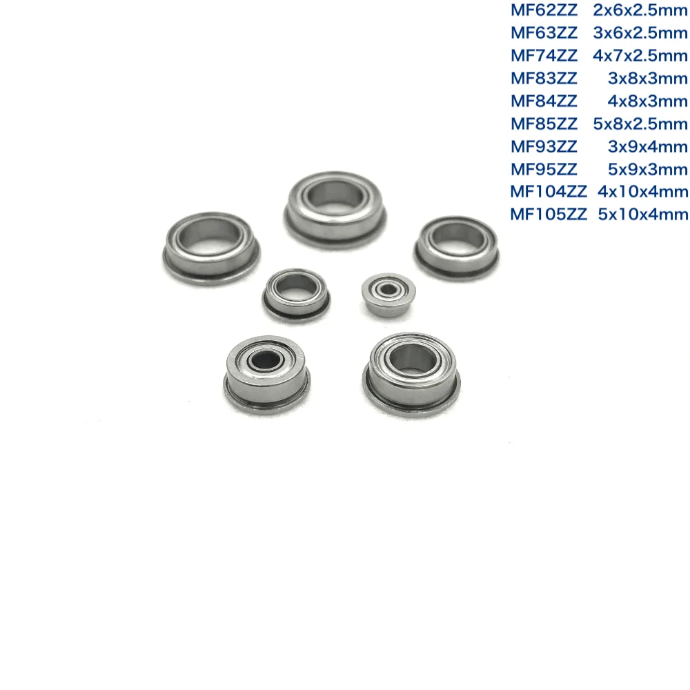 15pcs/Lot MF62ZZ,MF63ZZ,MF74ZZ,MF83ZZ,MF84ZZ,MF85ZZ,MF95ZZ,MF104ZZ,MF105ZZ Thin Wall Deep Groove Ball Miniature Flange Bearing