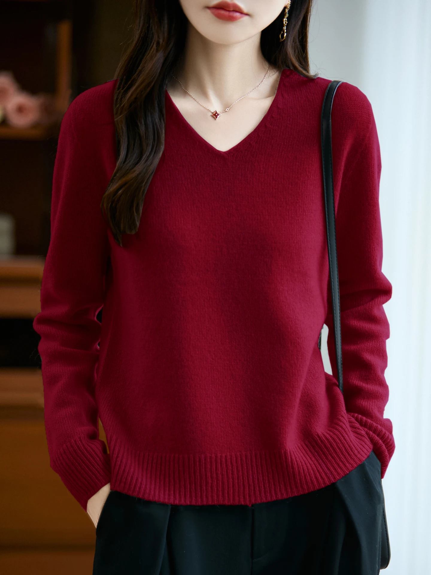 Basic Autumn Winter Woman Sweater Thick 100% Merino Wool Knitwear Female V-Neck Pullover Cashmere lady Long Sleeve Clothing Tops