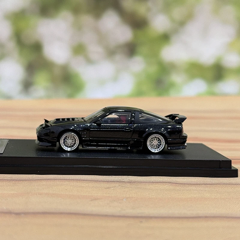 마이크로 터보 MT 180SX TPYE X 메탈 블랙 1/64 합금 자동차 모델, 가역 라이트 베어링 휠