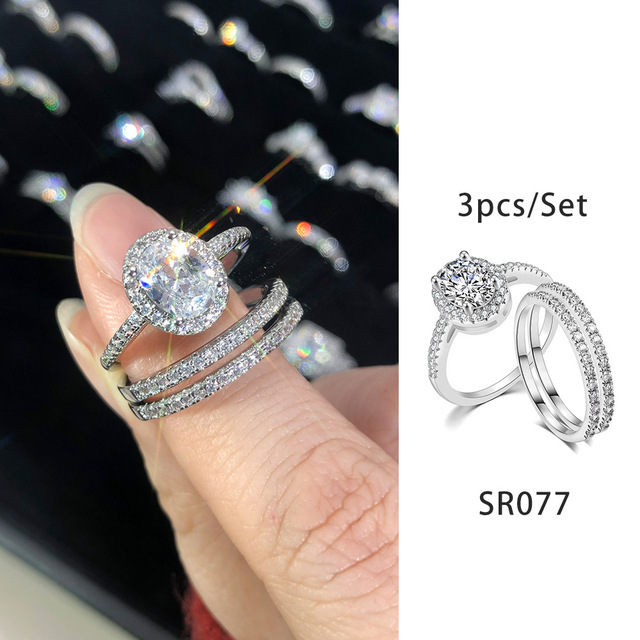Luxury Diamond Promise Ring Set for Women Bridal Silver Color Big Zircon Proposal Marriage Wedding Cocktail Ring Jewelry