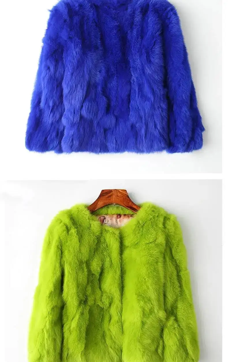 Rabbit Fur Coat - Women's Slim Fit Cardigan, High Waist Long Sleeve Jacket