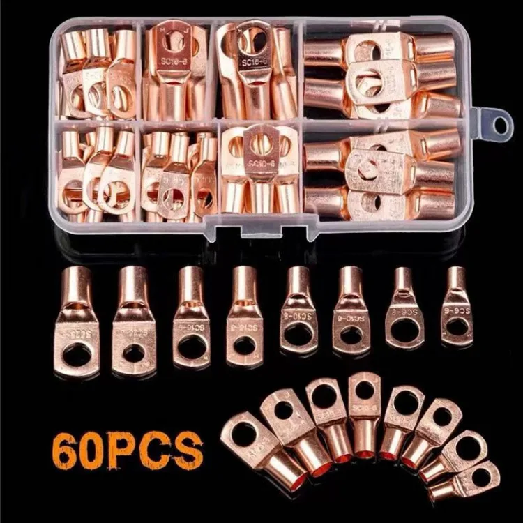 

60PCS SC6-6 SC10-6 SC16-6 SC25-6 Terminals Copper Wire Connectors Cable Crimp Lug Kit Bolt Hole Tinned Cable Lugs Copper Nose