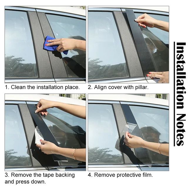 6Pcs Car Pillar Posts Window Door Moulding Trims Sticker For