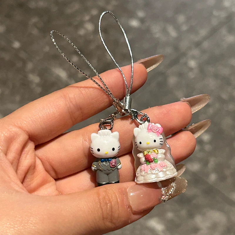 2개입 헬로키티 키체인 귀여운 고양이 펜던트 폰 참 웨딩 반주품 커플 선물