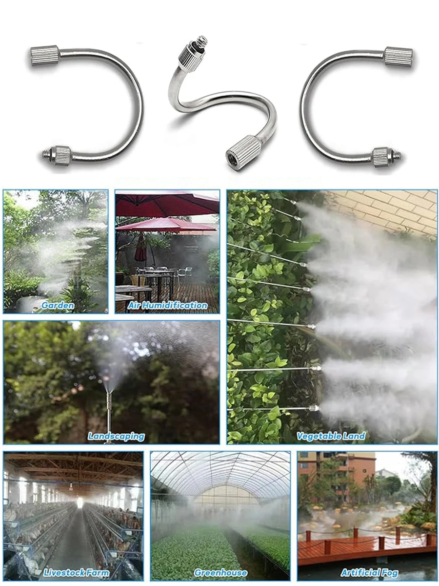 10PCS 3/16" Flexible Mister Nozzle Extensions 20cm Brass Mist Rod Bendable Extended Pole for High Pressure Misting Fittings 6