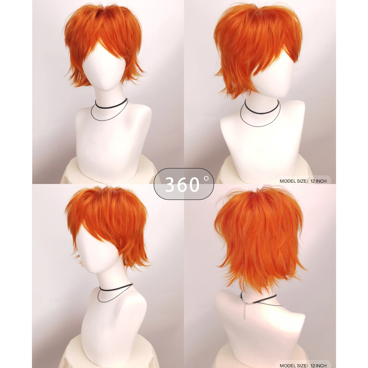 Synthetische Unisex 12 Zoll kurze Cosplay Haar Party weiß rot rosa blond orange gelb Perücken mit Pony Lolita Perücke für Männer Frauen – Detail 15