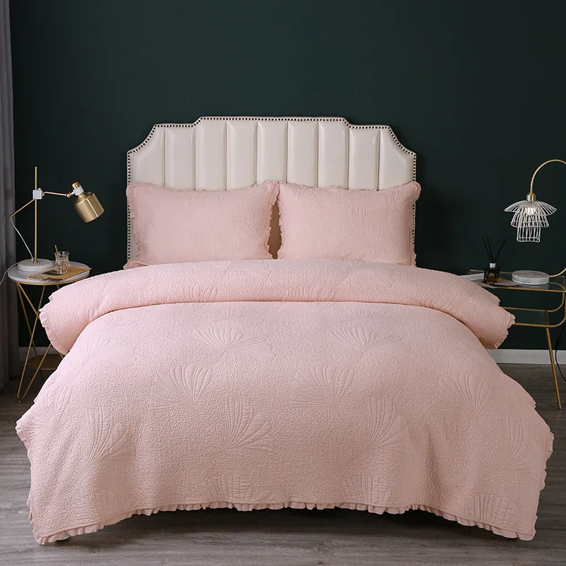 

Quality Cotton Quilt Set 3PCS Bedspread Simple Lace Coverlet Embroidered Bed Cover Queen Size Quilted Blanket on Bed CHAUSUB