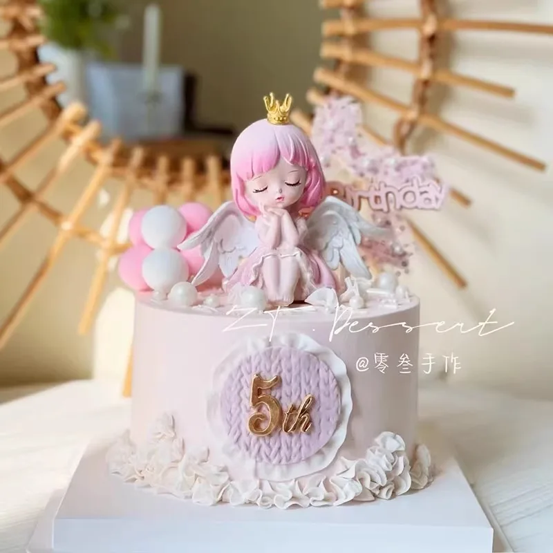 Set Decorazione Per Torta Compleanno A Tema Angel – 28 Pezzi – Topper Con Angelo, Stelle, Cuori E Palline – Per Bambine E Ragazze