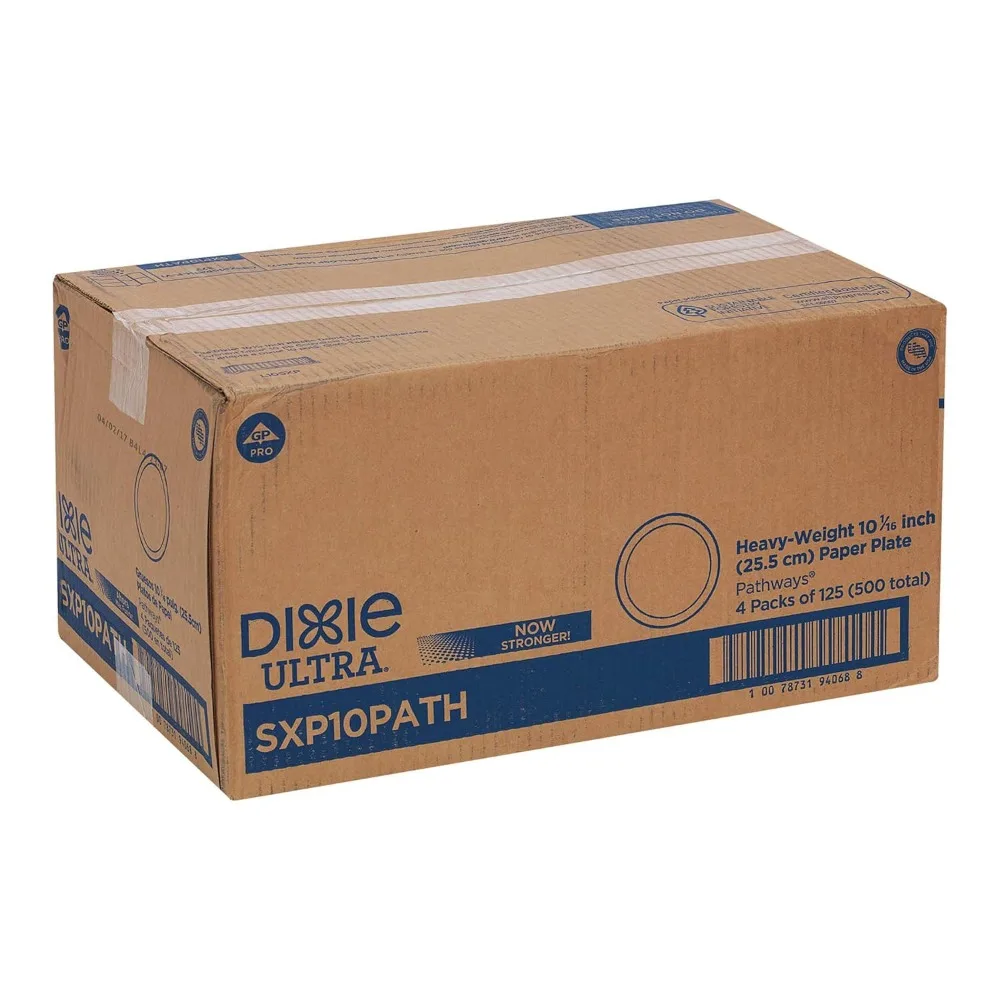 10" Heavy-Weight Paper Plates By GP PRO (Georgia-Pacific),Pathways, SXP10PATH,500 Count Bulk Pack (125 Plates Per Pack )