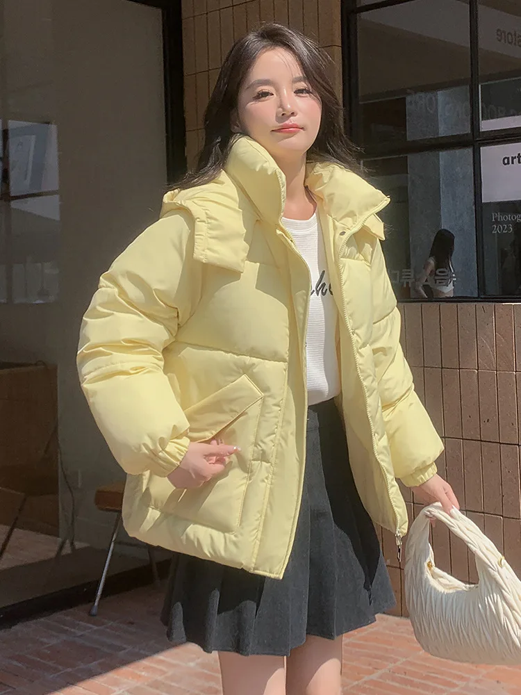 2023 New Winter Down Cotton Jacket Women Zipper Loose Padded Coat Female Hooded Solid Thicken Warm Puffer Parkas Jackets
