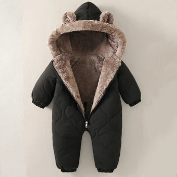 Baby Snowsuit – Thick Velvet Winter Jumpsuit & Coat (0–3 Years)