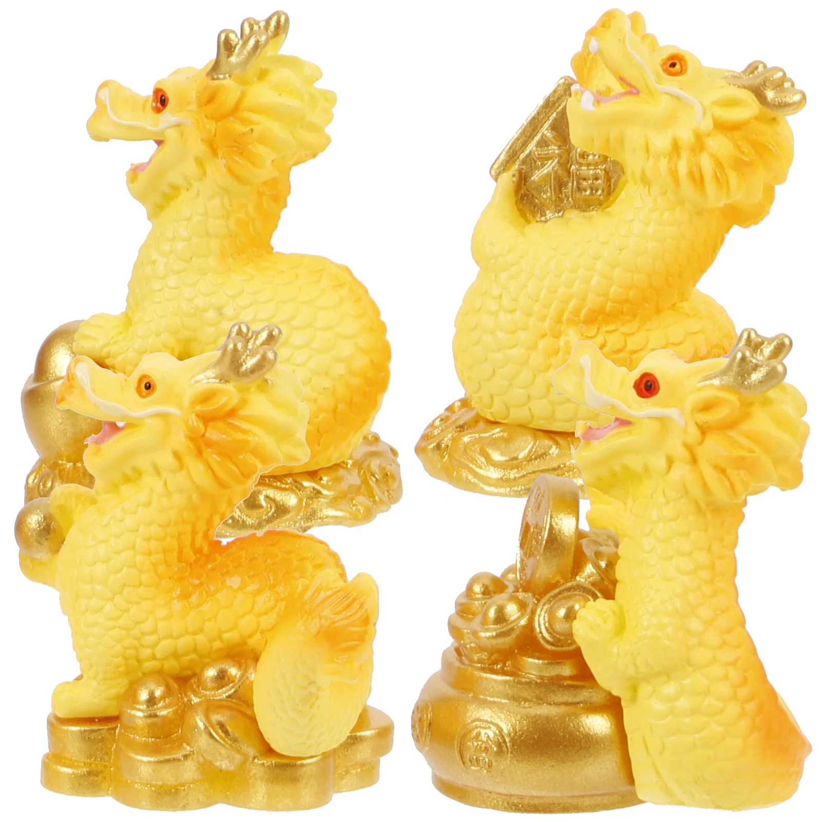 

4 Pcs DIY Dashcams For Carsations Miniature Dragon Adornment Model Zodiac Resin Figurines Figure Desk Desktop Tiny Statues