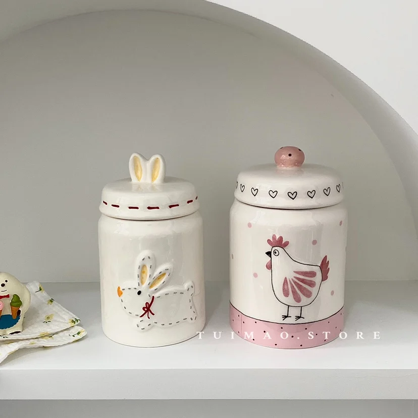 Cute Rabbit Sealed Storage Jar Tea Coffee Bean Storage Ceramic Jar Cartoon Decoration Kitchen Food Storage  Containers 3