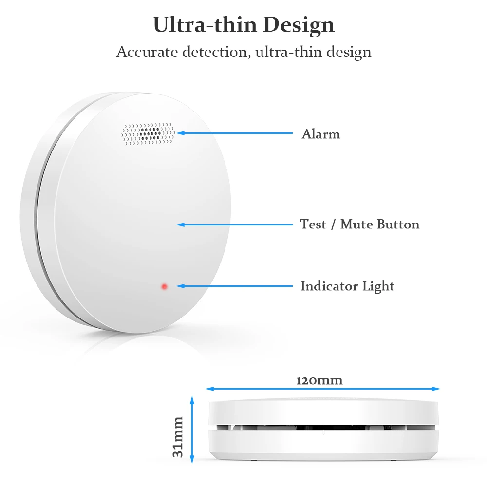 CPVAN Interlinked Smoke Detector 10 Years Battery Heat Alarm With Remote Control 433MHZ Wireless Interconnect Fire Fumar Sensor images - 6