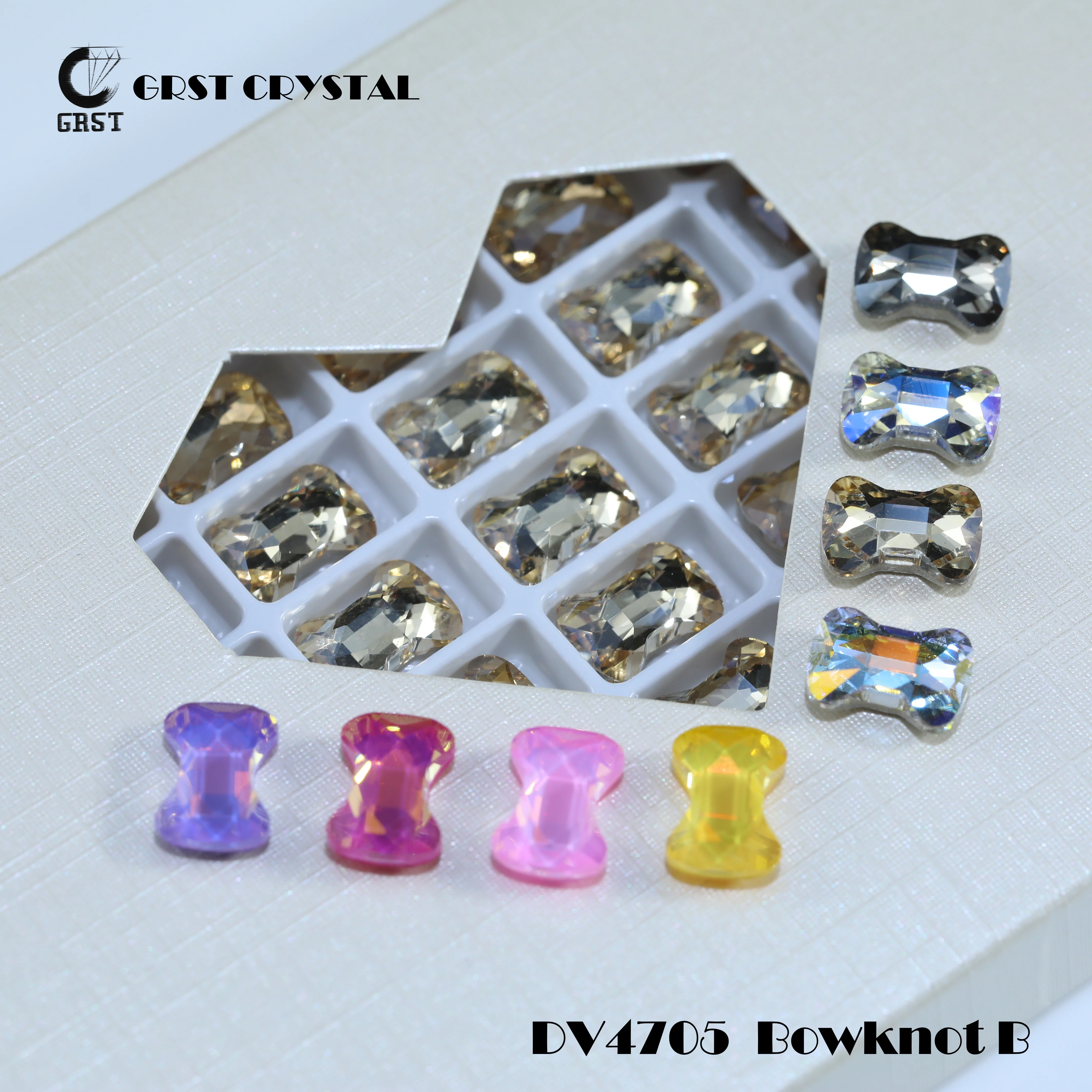 DV4705 Glänzende Kristall-Verzierungsteile mit Schleife, B-Punkt-Rückseite, Krallensteine für DIY-Haarschmuck, Nagelkunst, Taschen, Schuhe, Hochzeitskleider