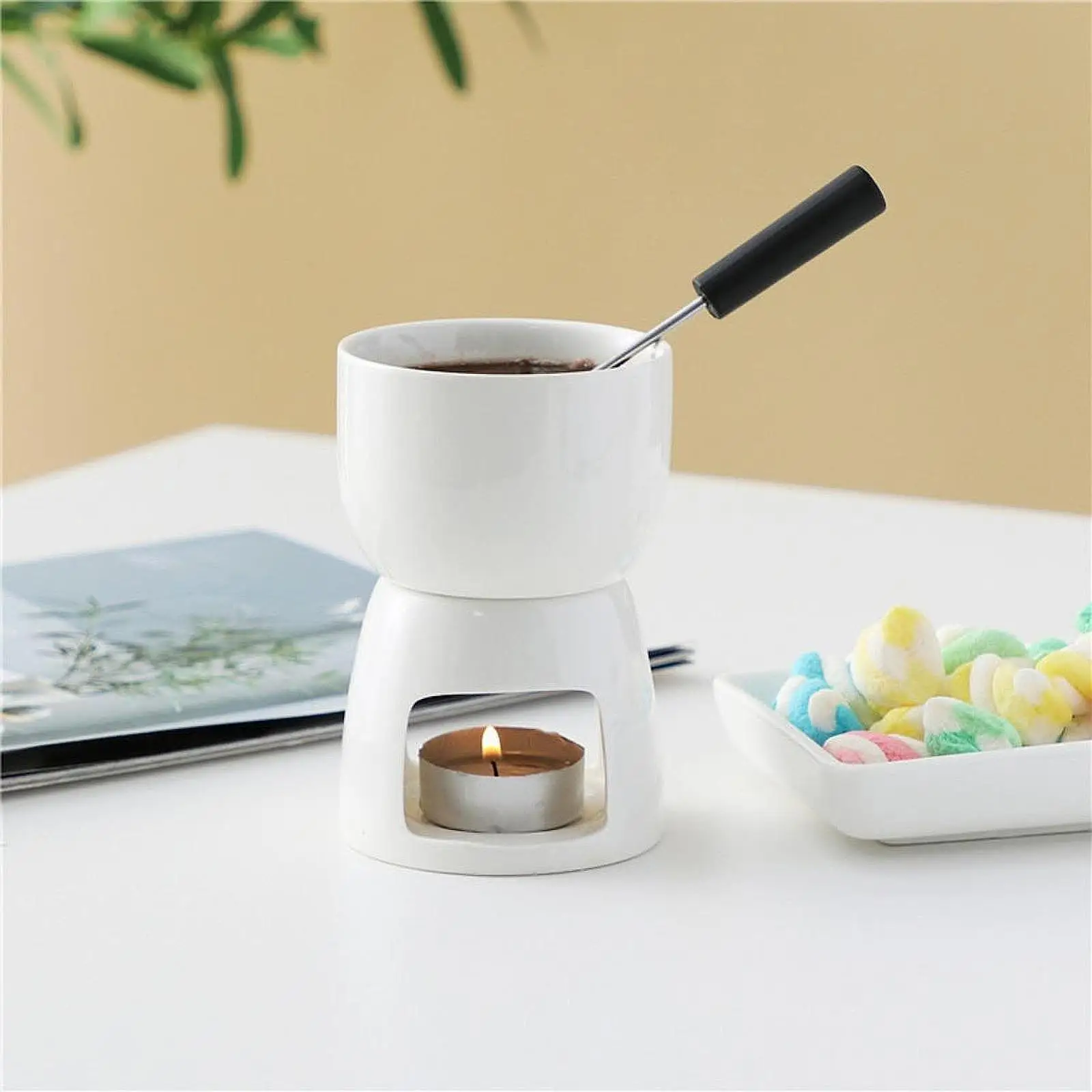 Ceramic Butter Warmer Melt Hot Pot Bowl Ceramic Italian Style Melting Pot Fondue for Cheese Caramel Tapas Party Birthday