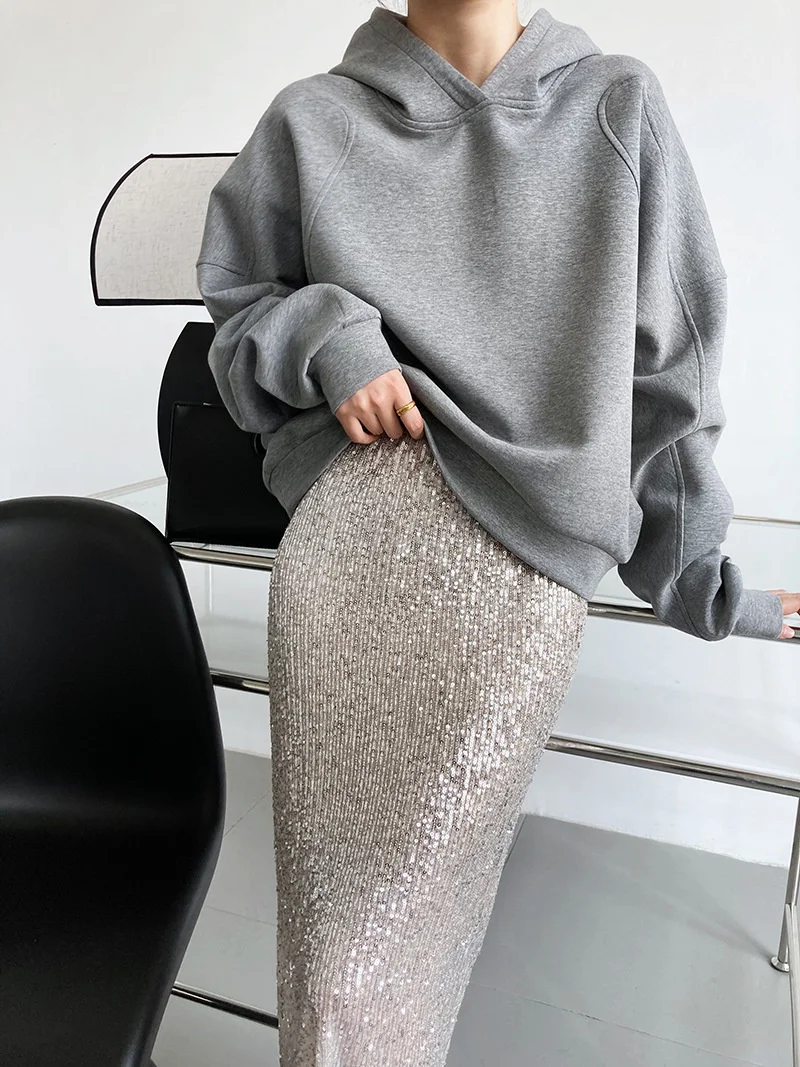 2022 Spring Summer Mesh Sequins Beading Women Skirts High Waist Elegant Solid Mermaid Long Skirts Sexy club Party Bodycon Skirts brown skirt