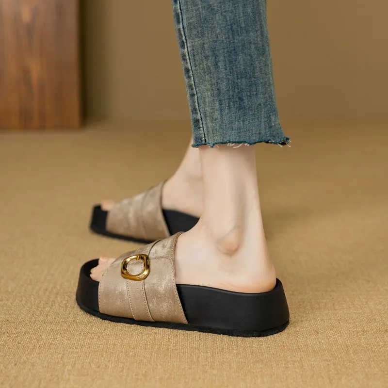 Fashion Slippers Women's Luxury Summer Platform New Retro Elegant Breathable Outdoor Thick Soled Walking Shoes 35-40