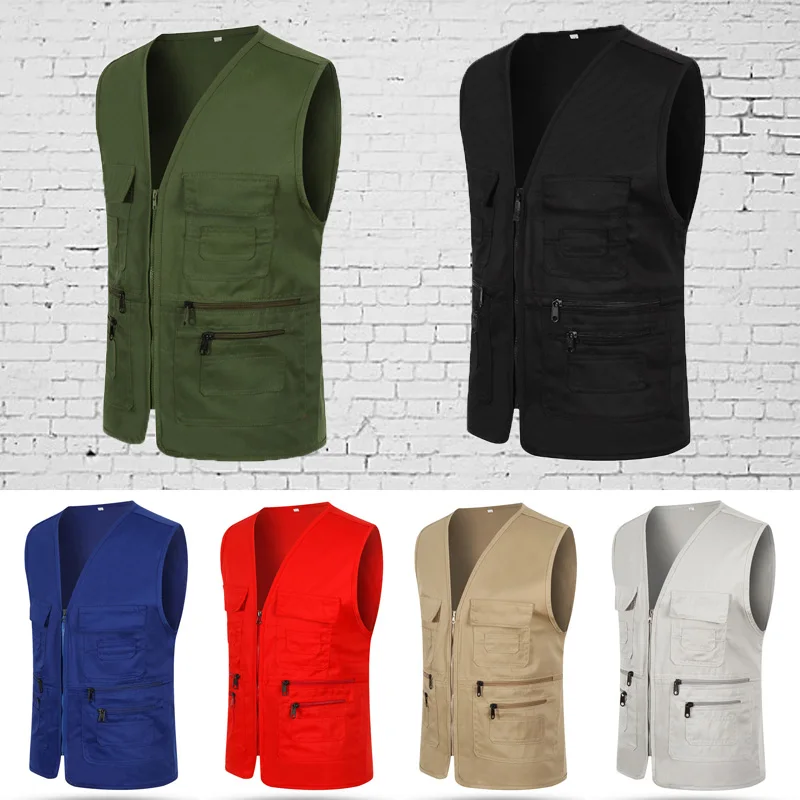 Men Multi-Pocket Classic Waistcoat Casual Sleeveless Jacket Plus Size Slim Fit Outerwear Male Clothes Photographer Tactical Vest fashionable vests sleeveless vests nylon vest sleeveless vest casual jacket