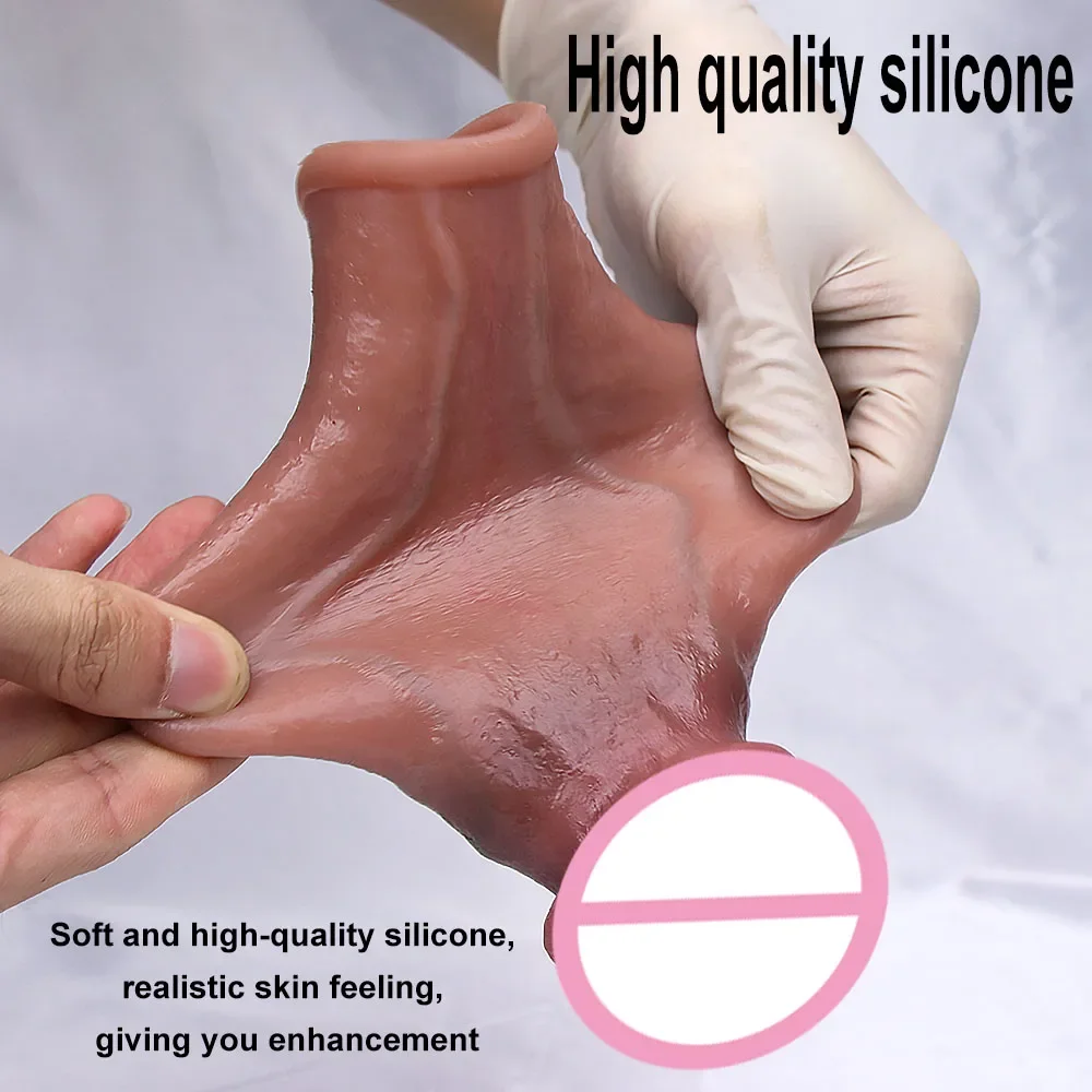 Penis Sleeve Male Extende Enlargement Reuseable Silicone Wolf Teeth Set Adult Couple Sharing Sex Toys